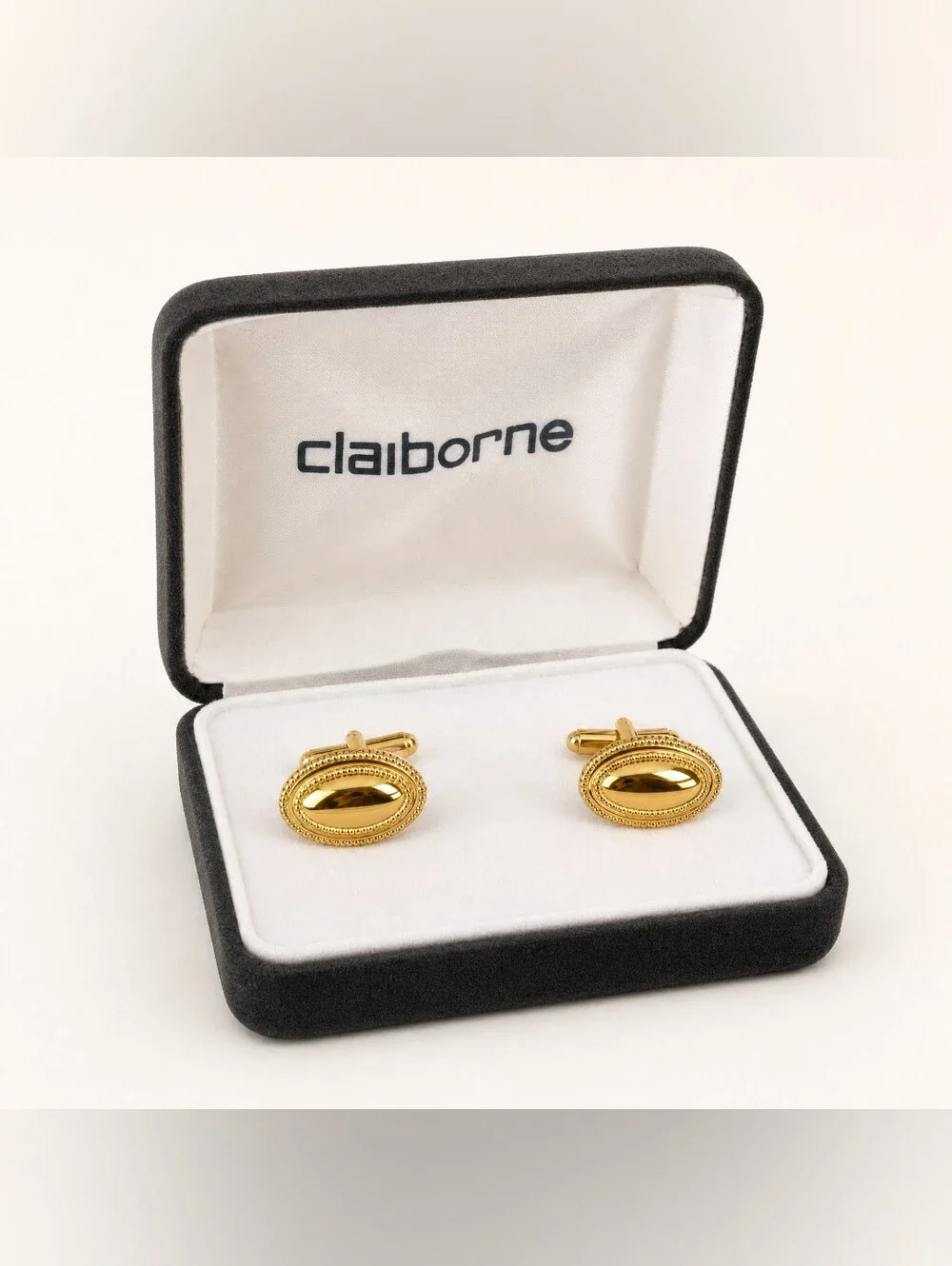 Vintage Claiborne Gold Tone Oval Cufflinks Rope Trim Men's Formal